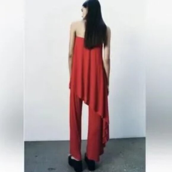 Zara Strapless Jumpsuit NWT - Red S - Picture 3 of 4